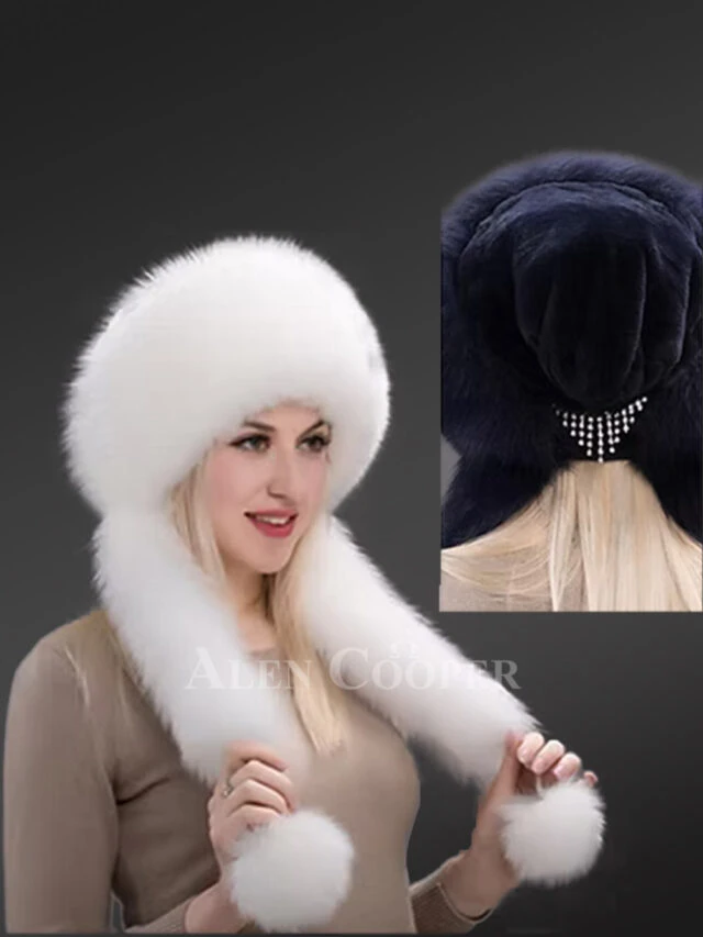 Womens Fox Fur Hat with Pompom Tails –Trendy & Elegant with Cozy Feel