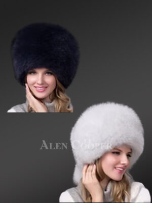 Women’s Silver Fox Fur Beret Hat with Tail