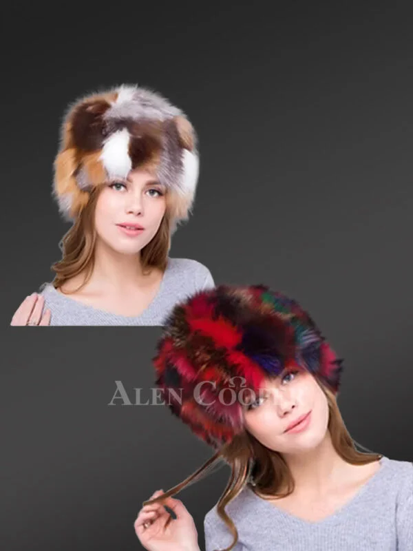 Women’s Multi Color Fox Fur Beeet Hat