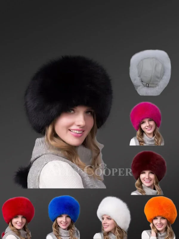 Women’s Silver Fox Fur Beret Hat with Tail - Image 2