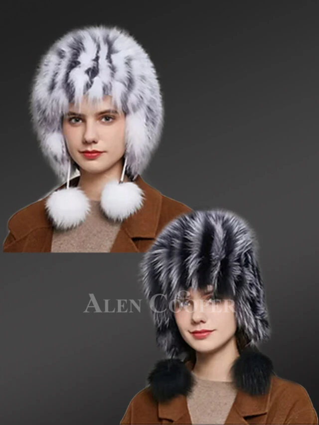 Womens Skinny Trapper Hat with Pompoms - Fashionably Warm and Fluffy