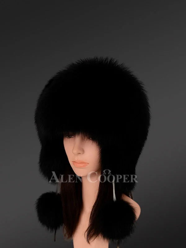 Womens Golden Fox Fur Trapper Hat Winter Warmth Cloaked in Opulence - Image 2