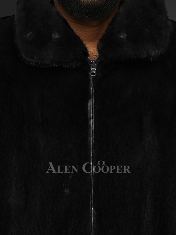 Men’s Black Reversible Real Full Skin Mink Fur Straight Warm Winter Coat - Image 5