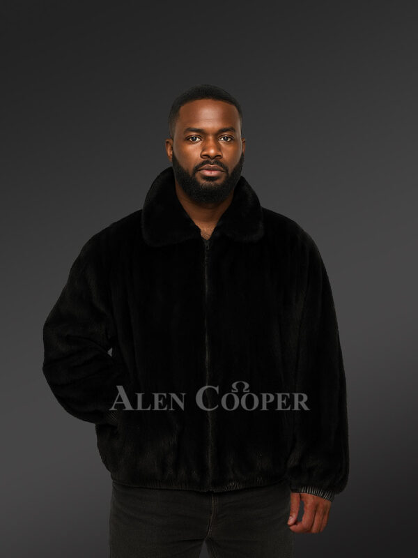 Men’s Black Reversible Real Full Skin Mink Fur Straight Warm Winter Coat - Image 4