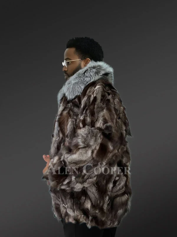 Men’s Stylish Blue Silver Fox Bomber Jacket - Image 3