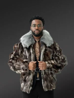 Men’s Stylish Blue Silver Fox Bomber Jacket