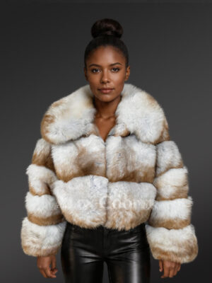 Womens Blue Fox Fur Crop Jacket–timeless elegance with unbeatable warmth