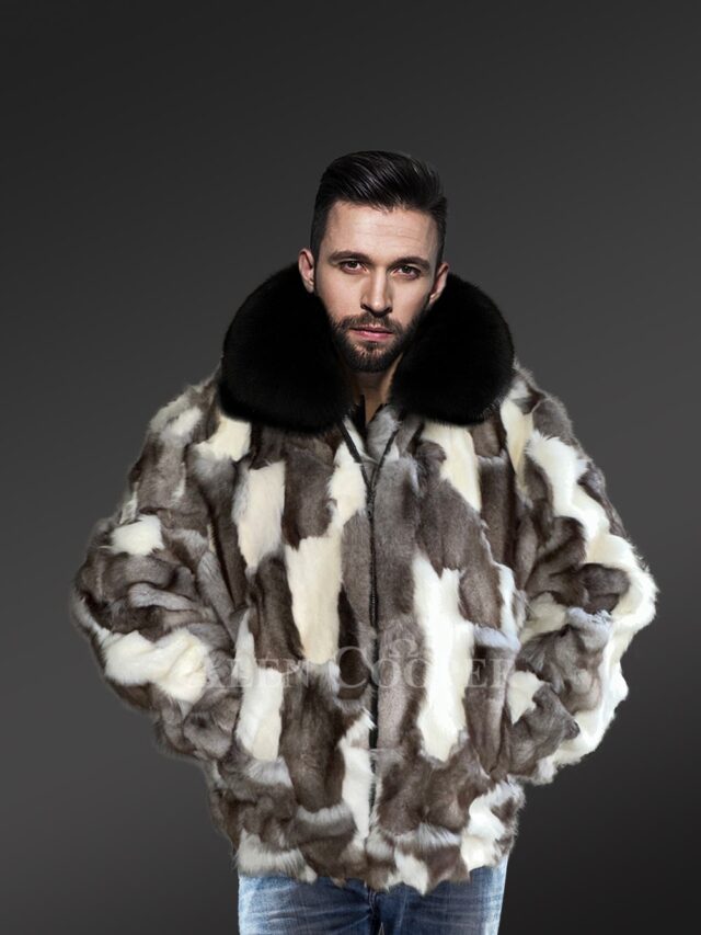 Mens Dual Tone Fox Fur Bomber Jacket with a Contemporary Appeal
