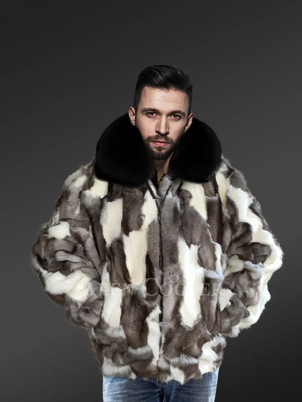 Men’s 2 Tone Fox Fur Bomber Jacket