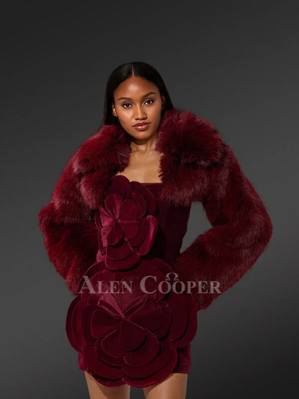 Women’s Trendy Short Bolero Jacket in Burgundy - Image 3