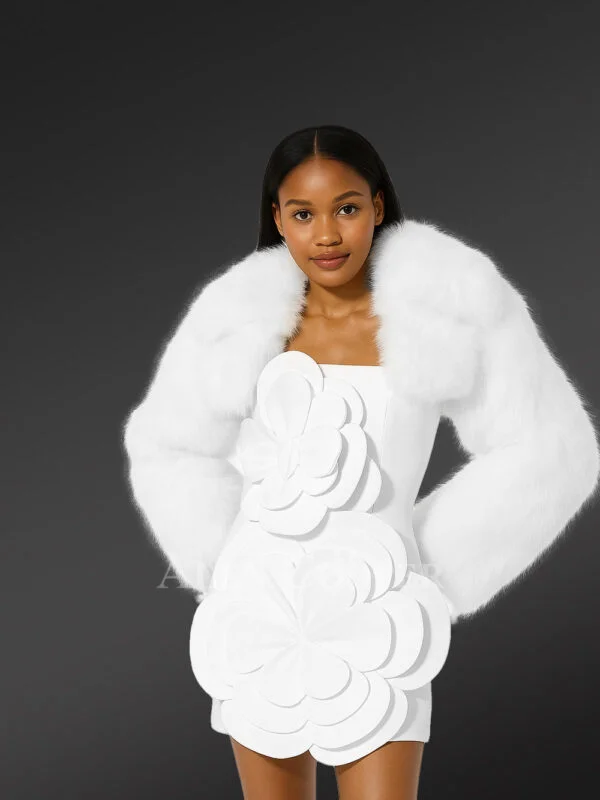 Women’s Trendy Short Bolero Jacket in White - Image 2
