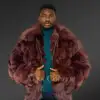 Men’s Coffee Brown Fox Fur Bomber Jacket (1)