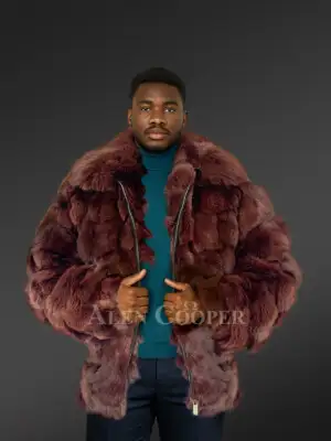 Men’s Coffee Brown Fox Fur Bomber Jacket (1)