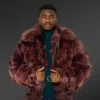 Men’s Coffee Brown Fox Fur Bomber Jacket (3)