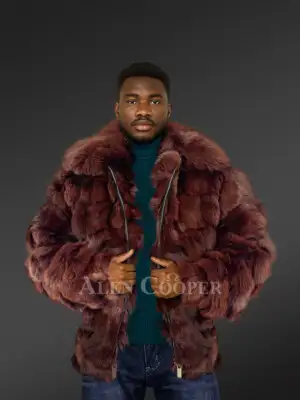 Men’s Coffee Brown Fox Fur Bomber Jacket (3)