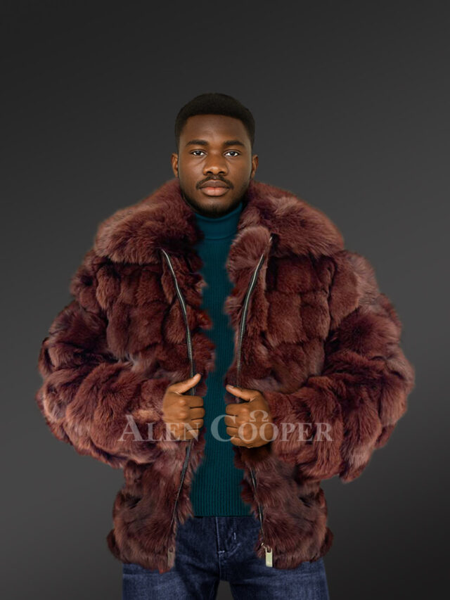 Men’s Coffee Brown Fox Fur Bomber Jacket (3)