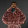 Men’s Coffee Brown Fox Fur Bomber Jacket (3)