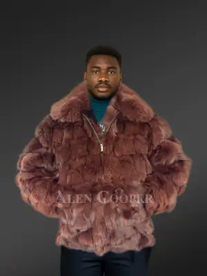 Men’s Coffee Brown Fox Fur Bomber Jacket (3)