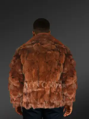 Men’s Coffee Brown Fox Fur Bomber Jacket (4)