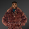 Men’s Coffee Brown Fox Fur Bomber Jacket (5)