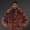 Men’s Coffee Brown Fox Fur Bomber Jacket (5)