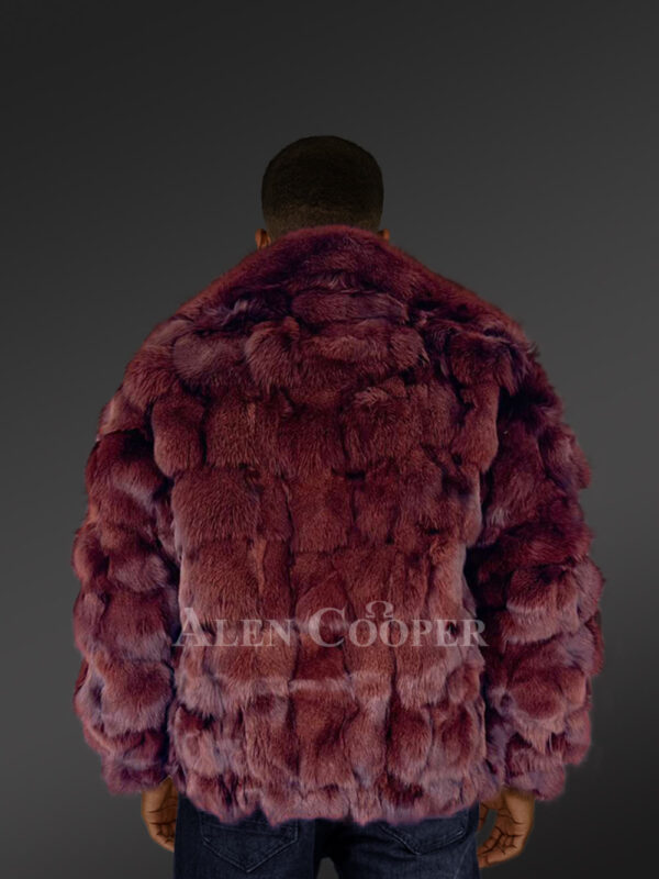 Mens Coffee Brown Fox Fur Bomber Jacket back view