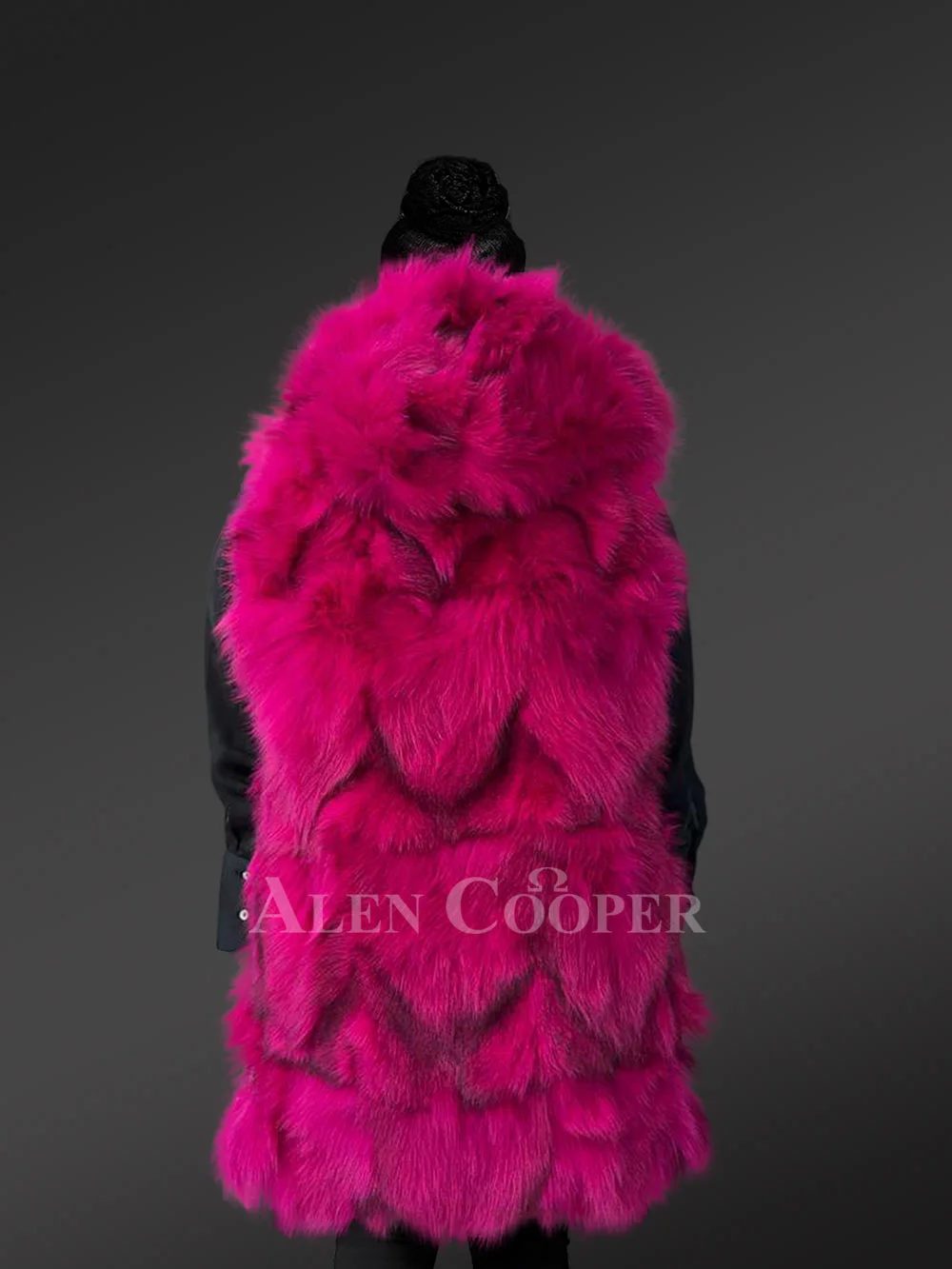 Fox Fur Vest in Fushia for Women - Image 6