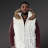 Men’s Mink Hooded Vest in White