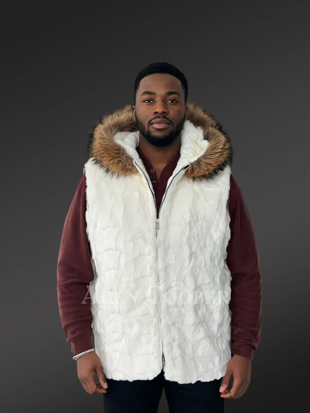 Men’s Mink Hooded Vest in White
