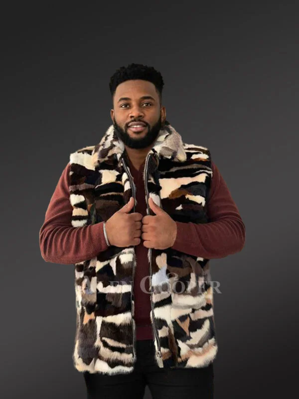 Men’s Nulti Color Mink Hooded Vest