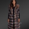Womens Fox Fur Long Vest with Hood