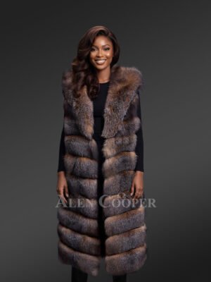 Womens Fox Fur Long Vest with Hood