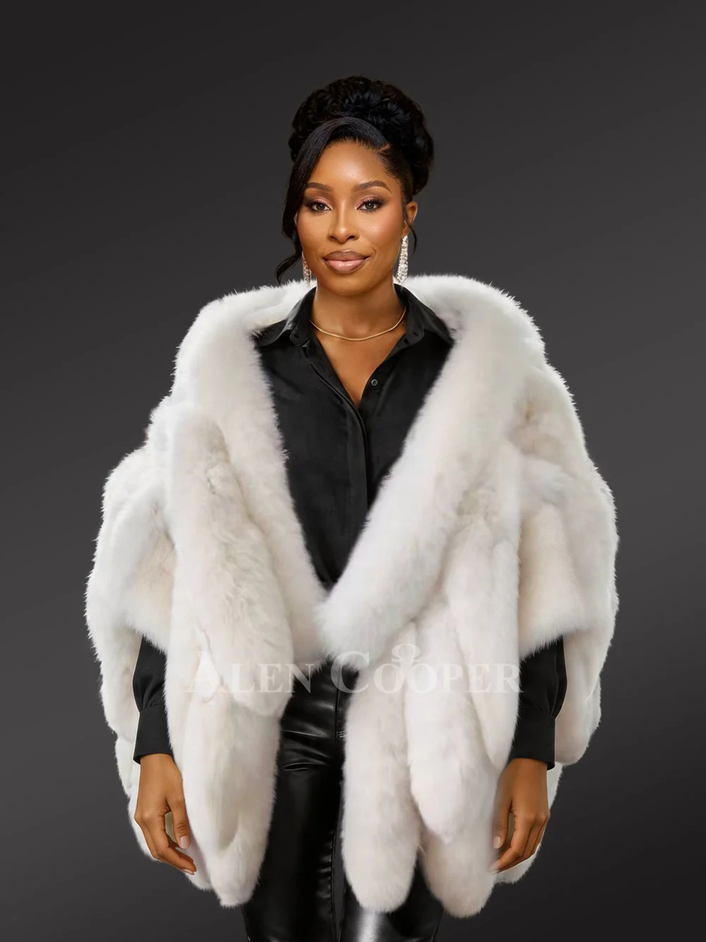 Womens Fox Tail White Cape – Textured Glamour Redefined