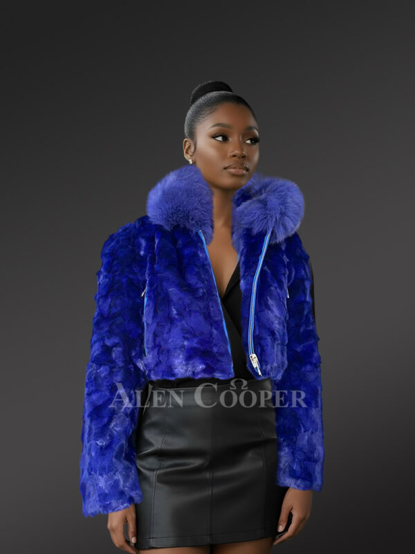 Women's Mink Crop Jacket with Hood