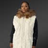 Women’s Mink Hooded Vest in White