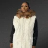 Women’s Mink Hooded Vest in White