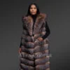 Women’s Upscale Crystal Fox Fur Vest with Hood