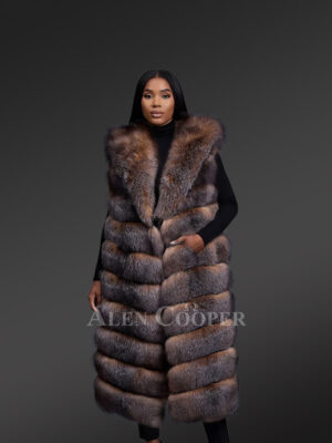 Women’s Upscale Crystal Fox Fur Vest with Hood
