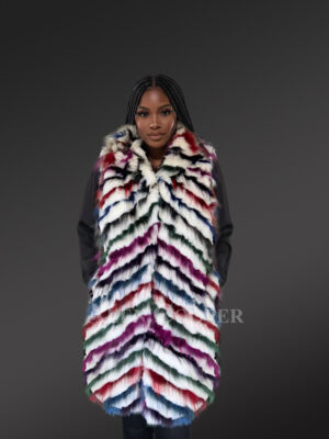 Women’s multi color Fox Hooded Vest in A drop Style