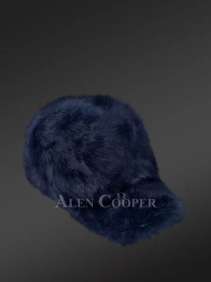 Mens Navy Blue Rabbit Fur Baseball Hat (4)