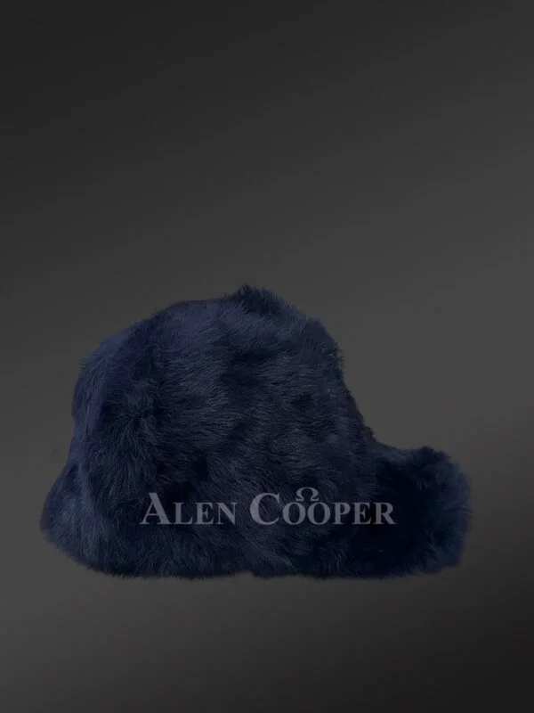 Mens Navy Blue Rabbit Fur Baseball Hat (5)
