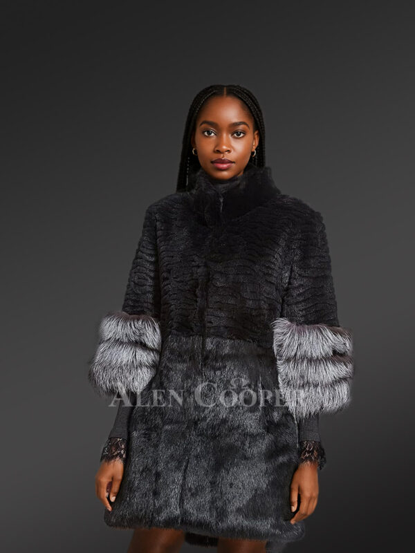 sleek Layered Rabbit Cest with Silver Fox Trims