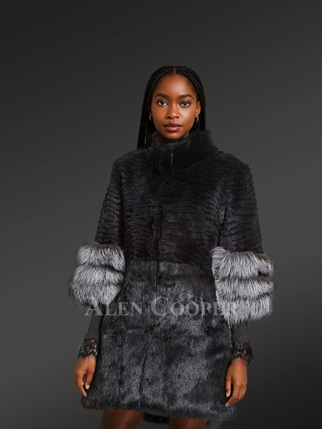 sleek Layered Rabbit Cest with Silver Fox Trims