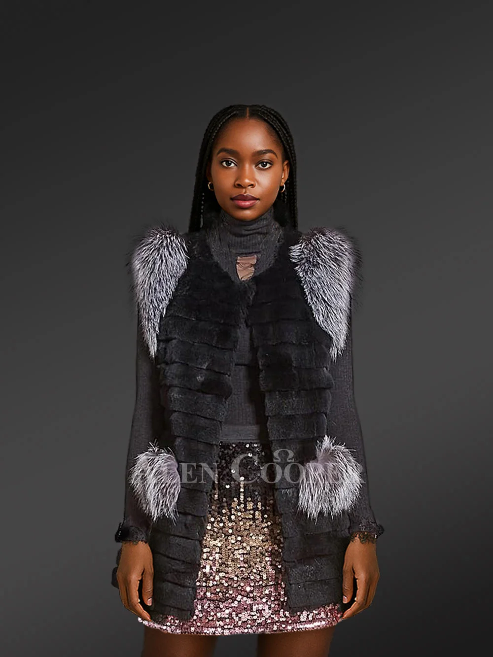 Womens Rabbit Fur Black Coat – Elegant, Versatile and Lightweight - Image 2