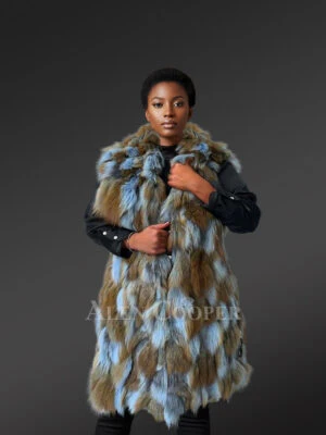 Women’s Hooded Sky Blue and Tan Vest (1)