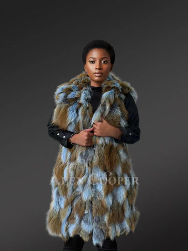 Women’s Hooded Sky Blue and Tan Vest (2)