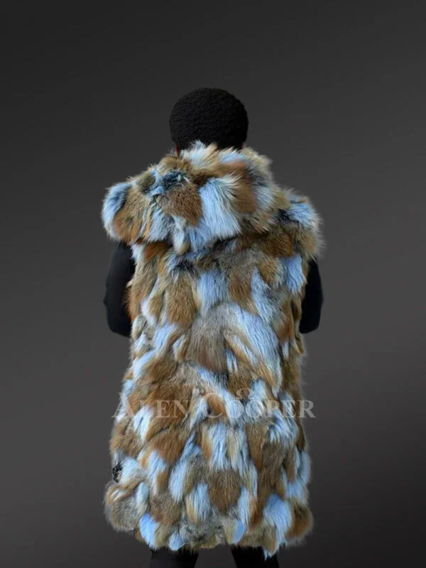 Women’s Hooded Sky Blue and Tan Vest (3)