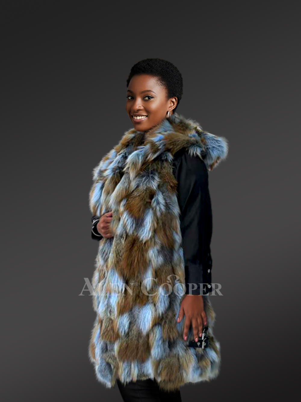 Women’s Hooded Sky Blue and Tan Vest (4)