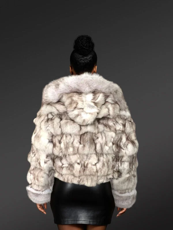 Women’s Natural Blue Fox Short Jacket with Hood (2)