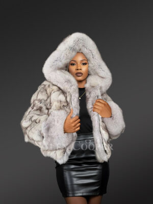 Women’s Natural Blue Fox Short Jacket with Hood (5)
